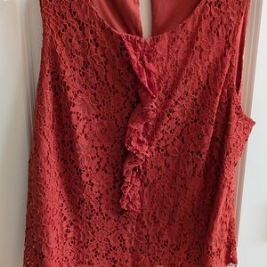 New York & Company Rust Floral Lace Ruffle Camisole